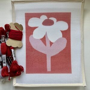 Floral Needlepoint Canvas with Red Threads